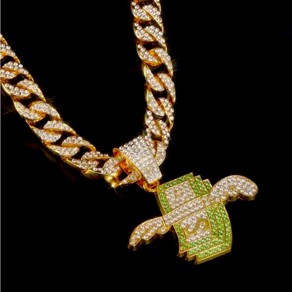 Hip Hop Glamorous Zinc Alloy Rhinestone Dollar Pendant Necklace - Picture 1 of 4